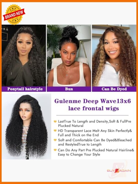13x6 Deep Wave Lace Front Wig Human Hair 200 Density 30 inch main image 5
